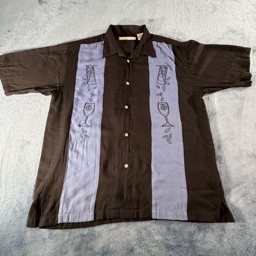Vintage Monte Carlo Bowling Shirt Mens Large | Wine Embroidered
